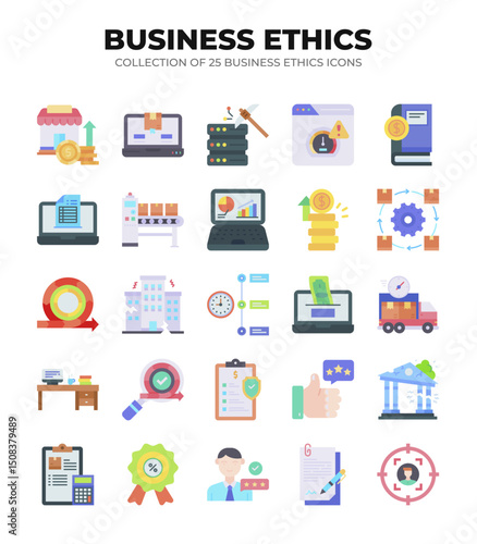 Collection of 25 Business Ethics Icons. A Guide to Ethical Business Practices