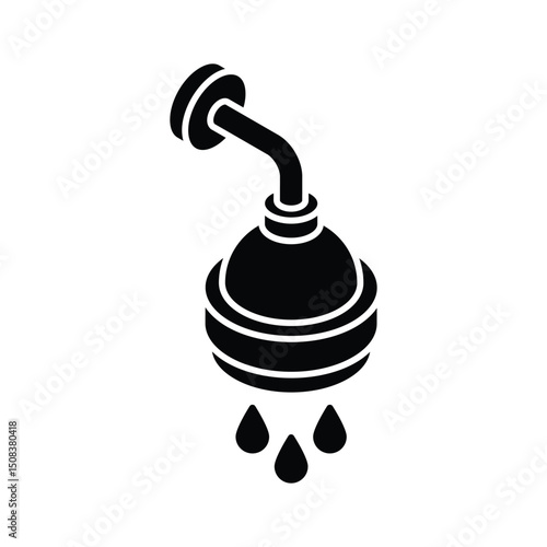 An editable isometric icon of mounted shower head spraying