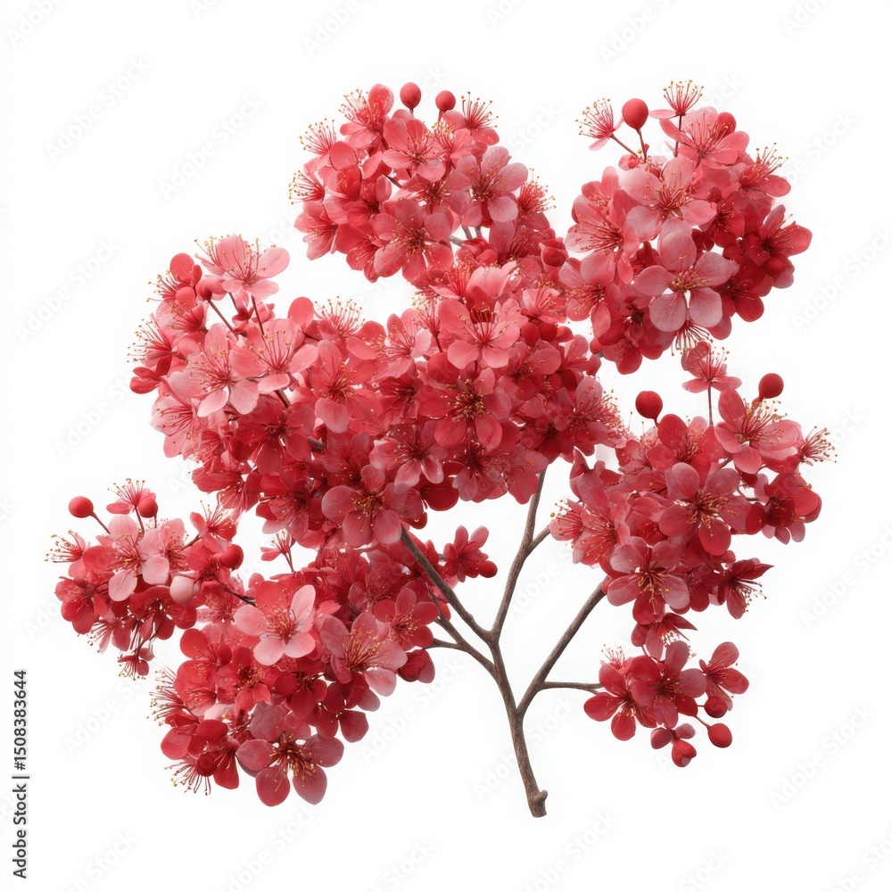 Fototapeta premium Pink blossoms with branch detail on white background