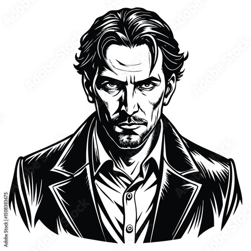 Portrait of a handsome man. Vector illustration ready for vinyl cutting.