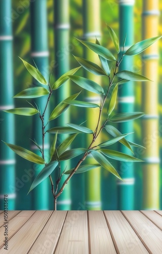 Art of Soft focus on bamboo leaf pattern, gradient greens, elegant simplicity beauty in nature 