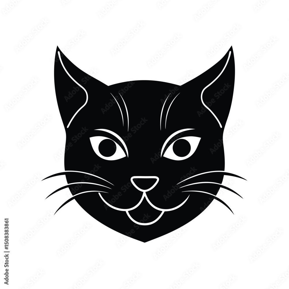 Fototapeta premium cat head with devil horns icon silhouette on white (2).eps