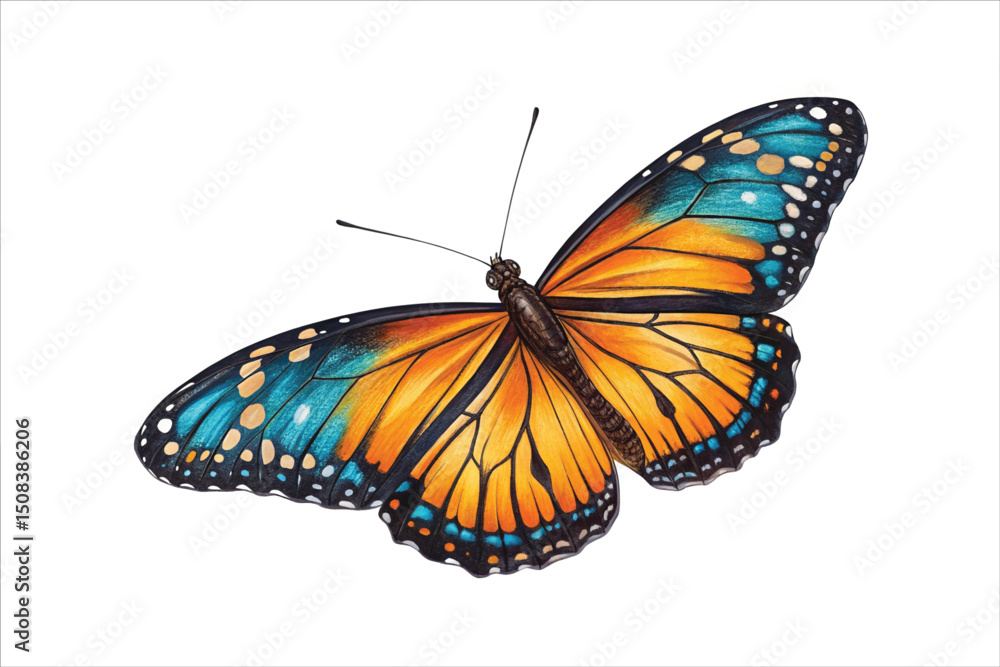 Fototapeta premium Colorful Monarch Butterfly Isolated on White Background