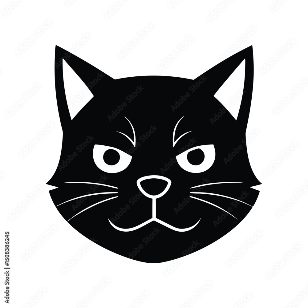 Fototapeta premium grumpy cat head icon silhouette on white backgroun.eps