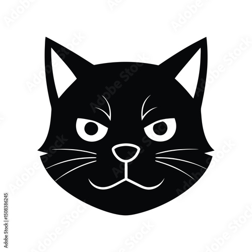 grumpy cat head icon silhouette on white backgroun.eps