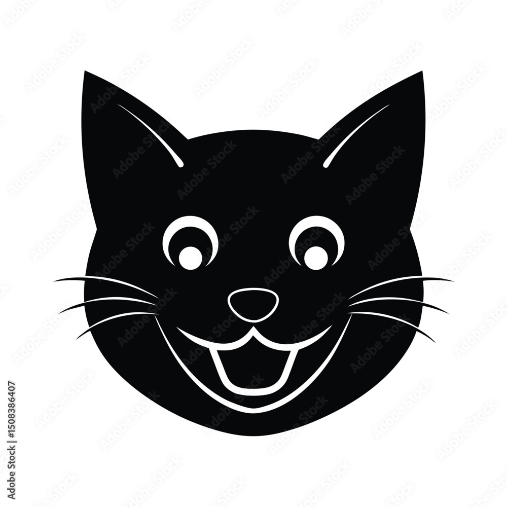 happy cat head icon silhouette on white background.eps happy cat head icon silhouette on white background.eps
