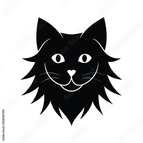 long haired cat head icon silhouette on white back (1).eps