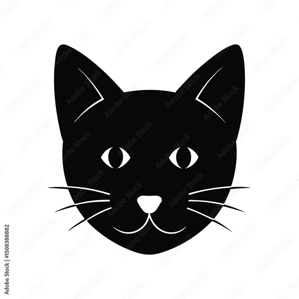 Fototapeta premium purring cat head icon silhouette on white backgrou (2).eps