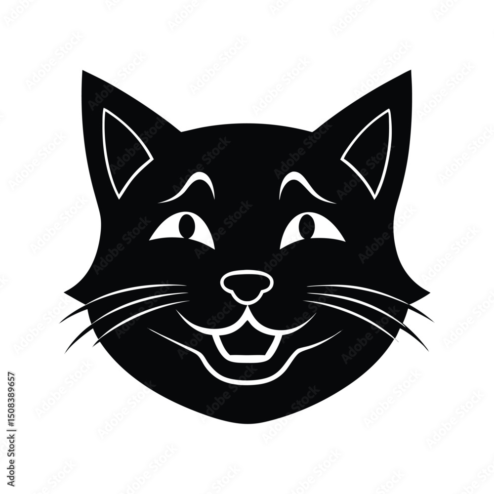 smiling cat head icon silhouette on white backgrou.eps smiling cat head icon silhouette on white backgrou.eps