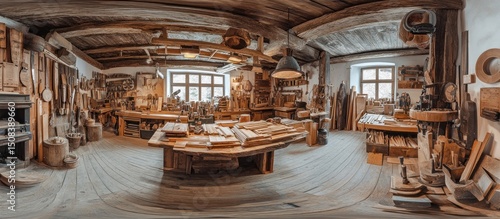 Vintage Carpenter's Workshop: A 360? View of Rustic Charm and Timeless Craftsmanship