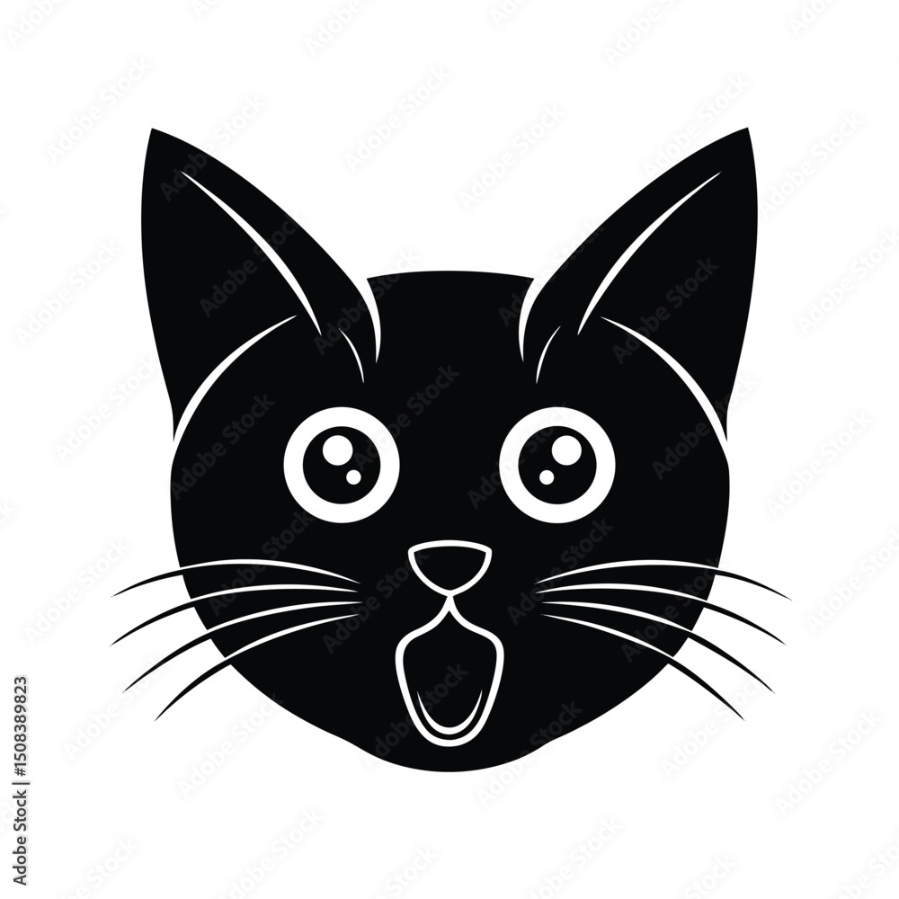 Fototapeta premium surprised cat head icon silhouette on white backgr (2).eps