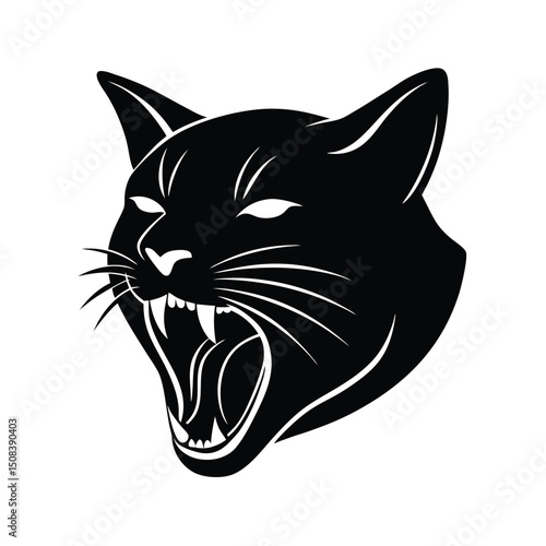 yawning cat head icon silhouette on white backgrou.eps