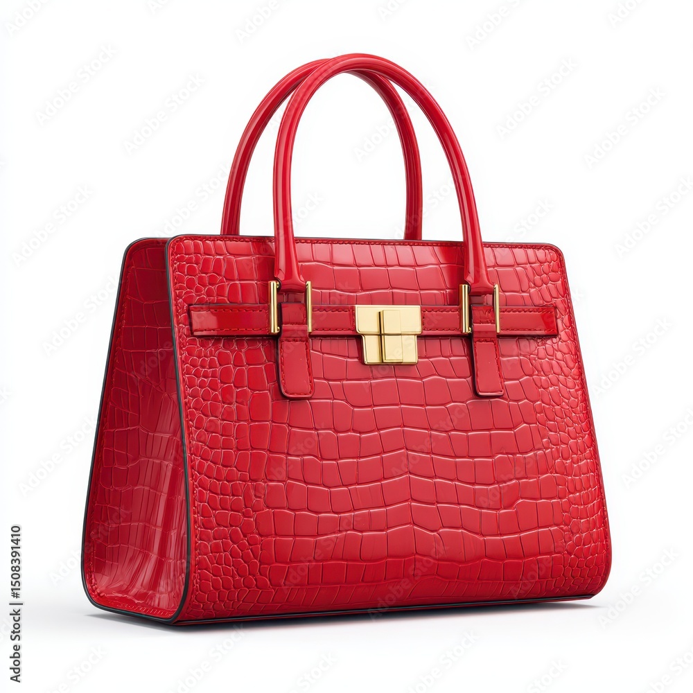 Red crocodile pattern handbag isolated on white background Red crocodile pattern handbag isolated on white background