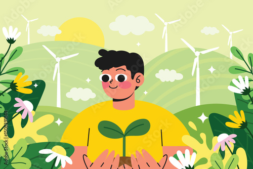 Eco Boy Hand drawn flat Composition