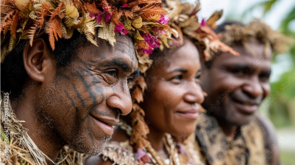 Fiji people portrait welcome visitors with Bula spirit they are talking together Fiji people portrait welcome visitors with Bula spirit they are talking together