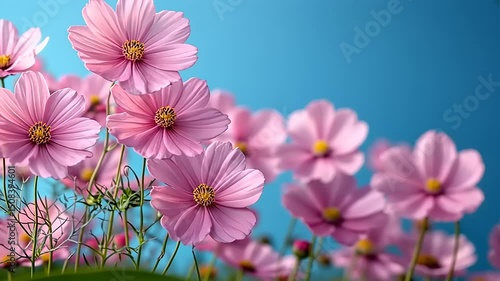 Wallpaper Mural Gentle pink cosmos flowers swaying in the breeze against a serene turquoise backdrop Torontodigital.ca
