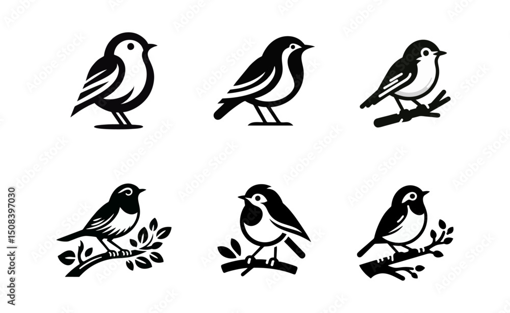 Fototapeta premium Robin bird logo icon design black white