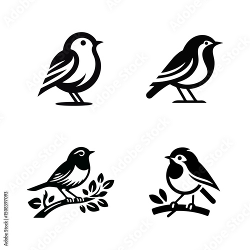 Wallpaper Mural Robin bird logo icon design black white Torontodigital.ca
