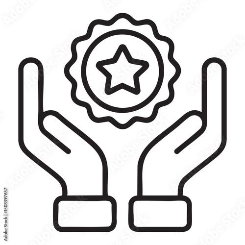 Hands Holding Badge Icon With Star Representing Quality Recognition Achievement Award Honor Excellence Certification Trust Support Value