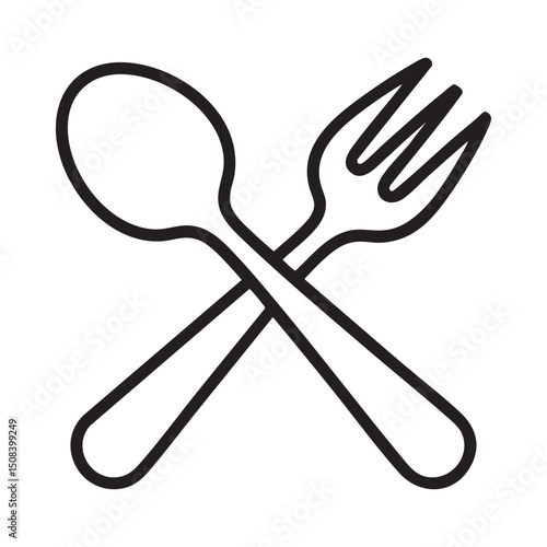 Fork And Spoon Crossed Icon Representing Dining Cutlery Utensils Kitchen Restaurant Food Service Meal Tools Cooking Symbol Culinary Design
