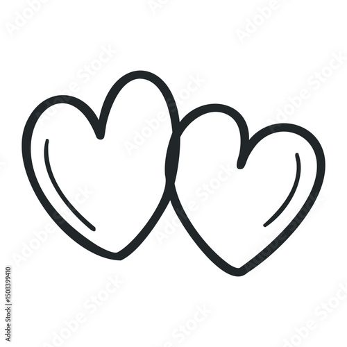 Outline of two overlapping hearts symbolizing love and connection – stock vector icon in line drawing style