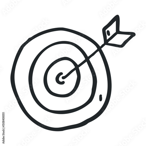 Illustration of a bullseye with an arrow hitting the center – stock vector icon in line drawing style