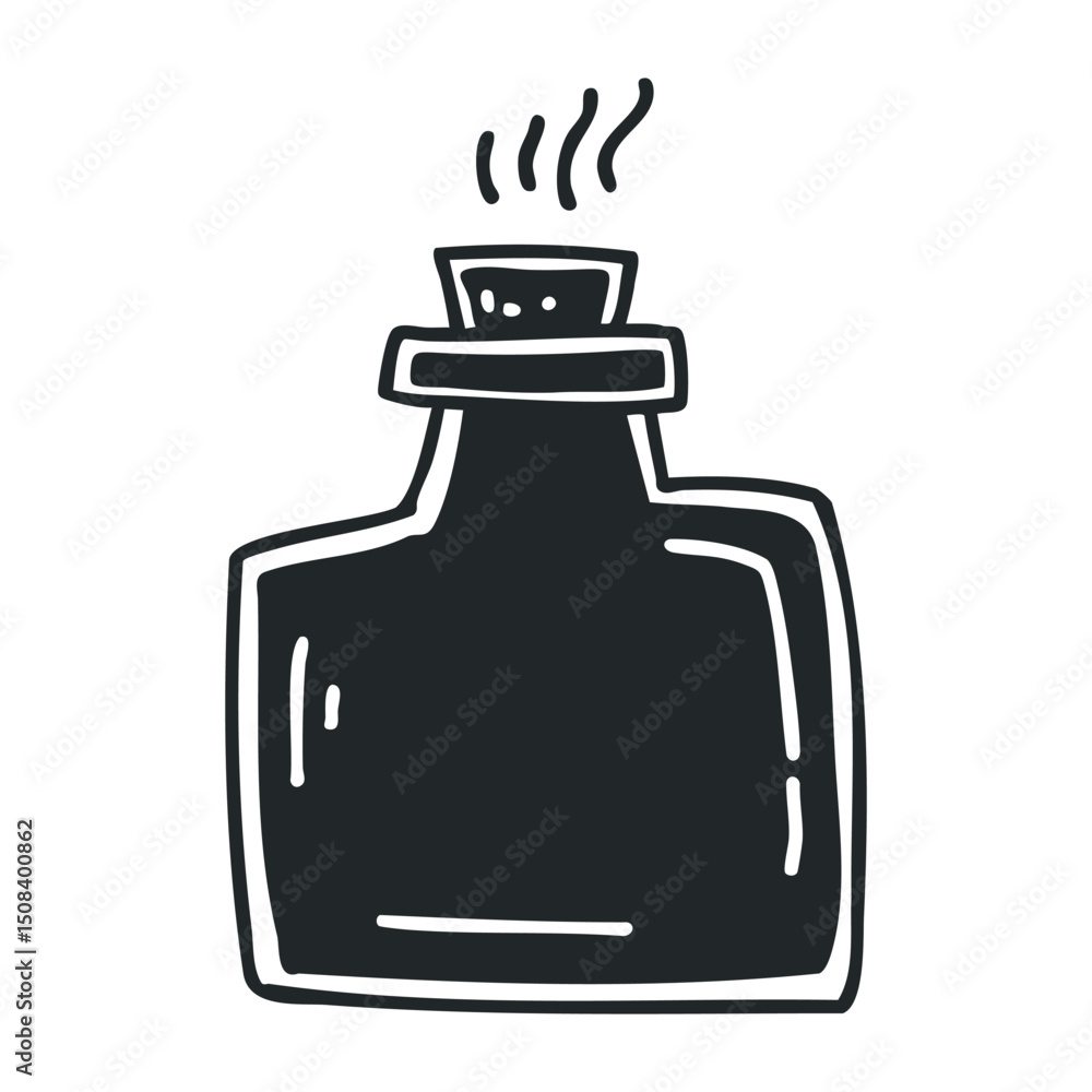 Obraz premium Hand-drawn ink bottle icon with rippling steaming lines – stock vector icon in line drawing style