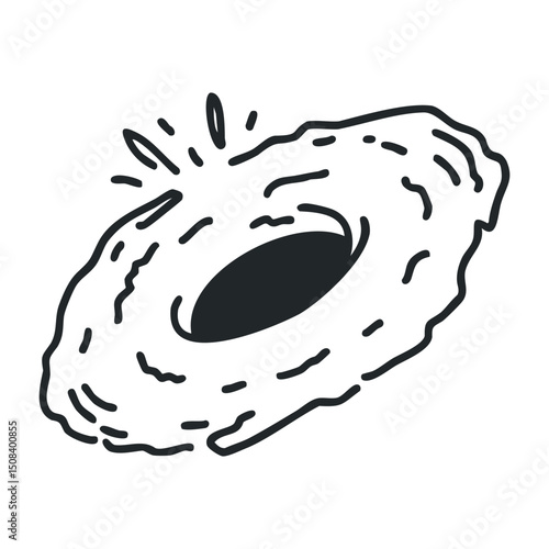 Hand-drawn black hole with dynamic outline design in motion – stock vector icon in line drawing style