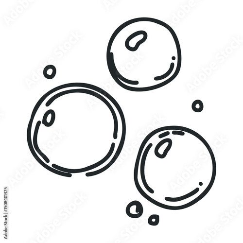 Hand-drawn soap bubbles floating in air – stock vector icon in line drawing style