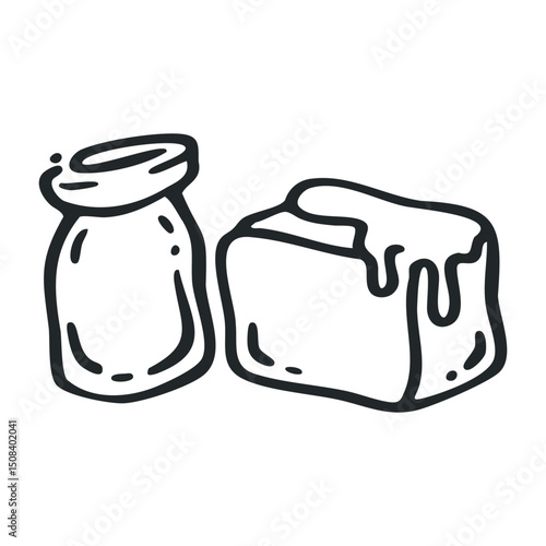 Simple line drawing of butter and milk in minimalist style – stock vector icon in line drawing style