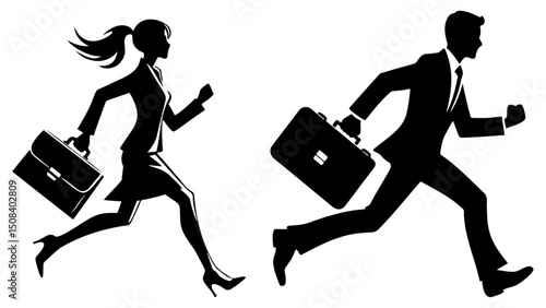 Business People Running Silhouette.