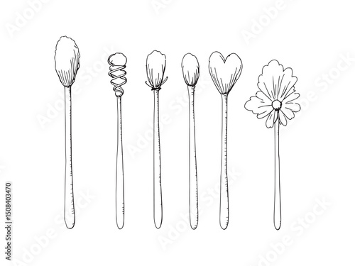 Cotton swabs line art vector