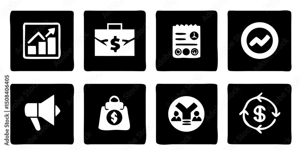 Business Growth Icons Marketing, Finance, and Teamwork Strategies for Success Business Growth Icons Marketing, Finance, and Teamwork Strategies for Success