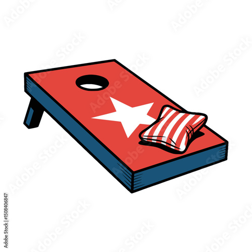 Red Cornhole Board with White Star Icon, Vector illustration of a red cornhole board featuring a bold white star, ideal for sports graphics, games, or event branding.

