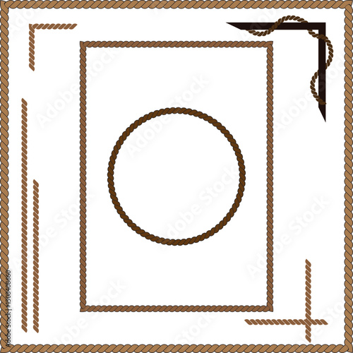 Brown Rope Frame Elements Borders Corners and Circle