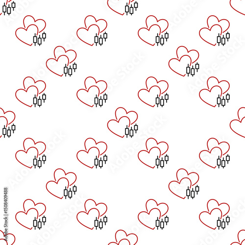 Candlestick Chart with Two Hearts vector Trading outline seamless pattern