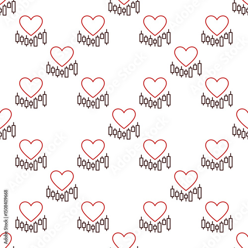 Heart with Candlestick Pattern vector I Love Trading seamless pattern in thin line style