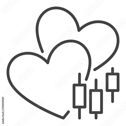 Candlestick Chart with Two Hearts vector Trading outline icon or symbol