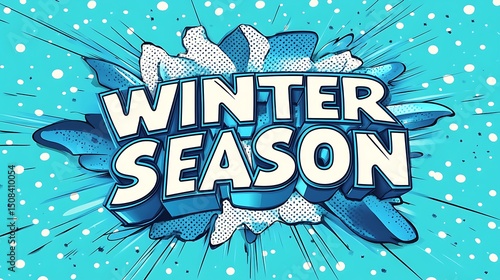 Bold, three-dimensional text proclaiming winter season.