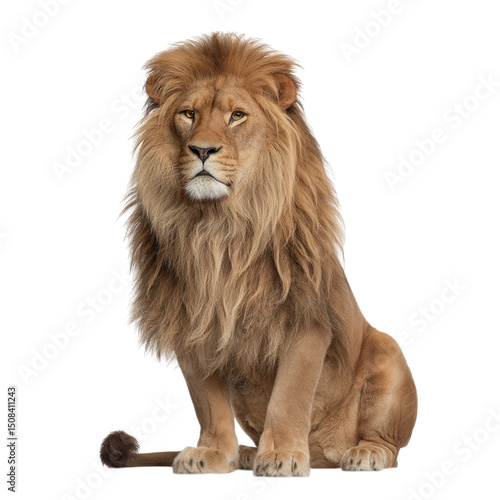 Majestic male lion sitting isolated on transparent background
