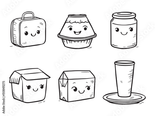 Food containers nuggets line art vector