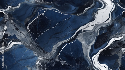 Elegant blue marble texture seamless background with swirls and white veins design