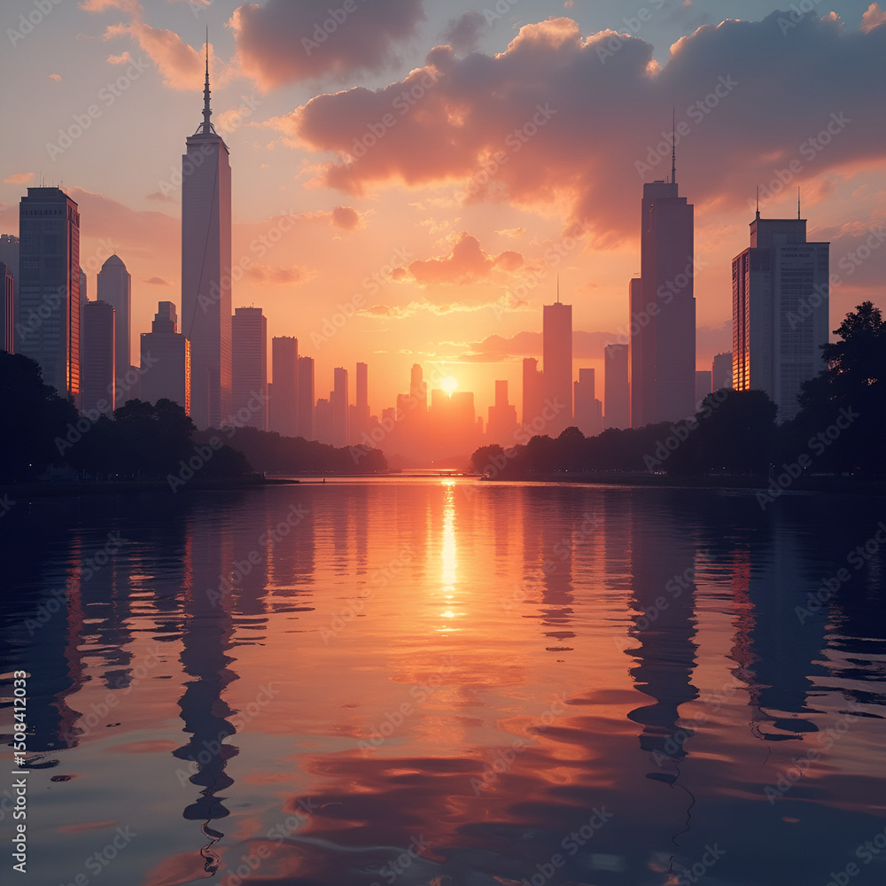 Obraz premium city at sunset