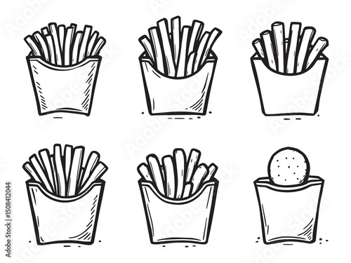 Frozen fries nuggets line art vector