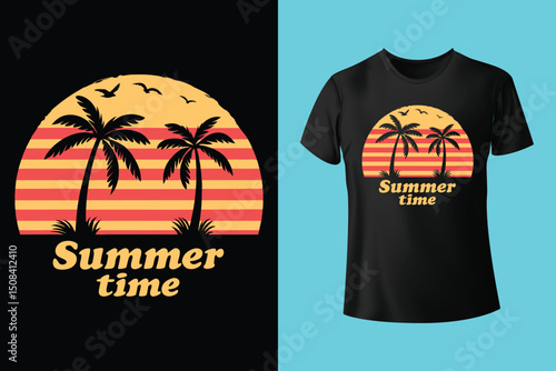 Summer Day Vector T-Shirt Design – Bright and Tropical Style, Sunny Beach T-Shirt Graphic – Fun and Colorful Summer Art, Cool Summer T-Shirt Design – Vacation and Chill Vibes.
