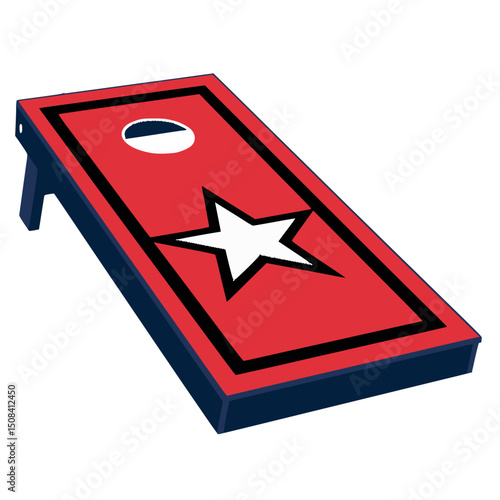 Red Cornhole Board with White Star Icon, Vector illustration of a red cornhole board featuring a bold white star, ideal for sports graphics, games, or event branding.


