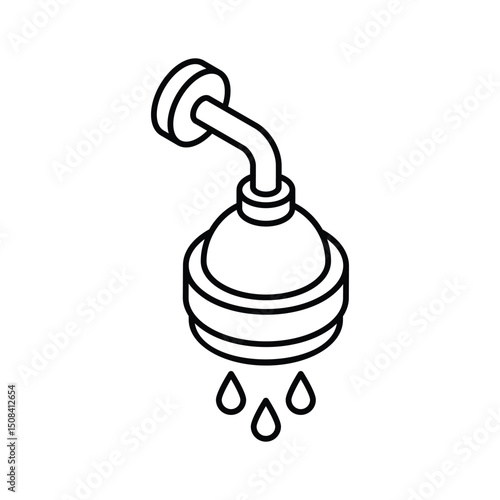 An editable isometric icon of mounted shower head spraying
