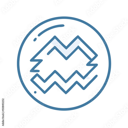Minimalist blue line illustration representing the Aquarius zodiac sign, commonly used in horoscopes, astrology charts, and calendars.
