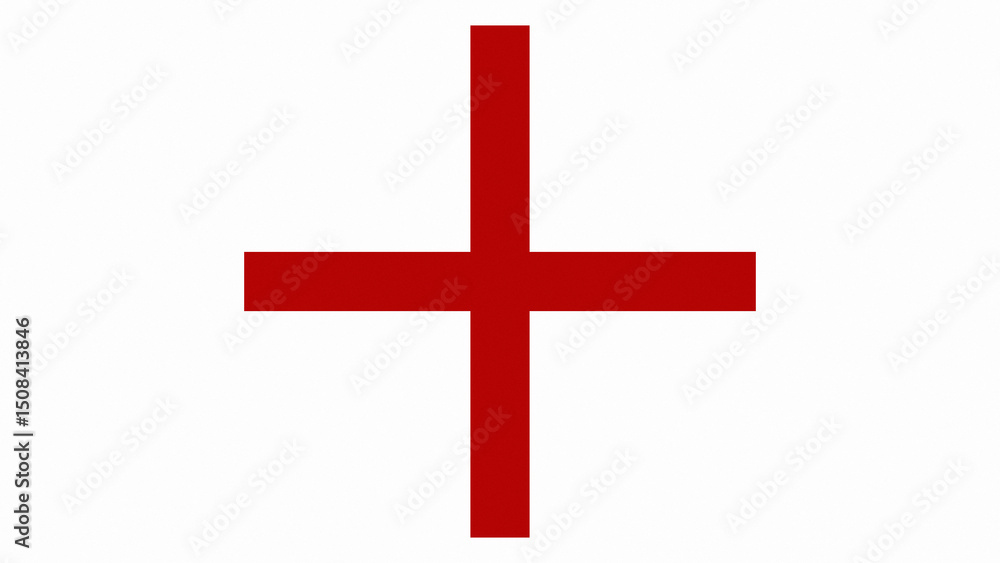 Fototapeta premium An upright red cross on a clean white background. The minimalist design is suitable for representing British identity.