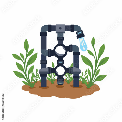 Modern drip irrigation system enhancing garden growth, sustainable gardening